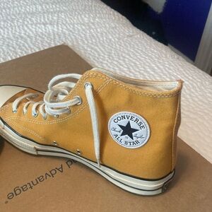 Converse High Top Sneakers in Cream with Mustard Trim
